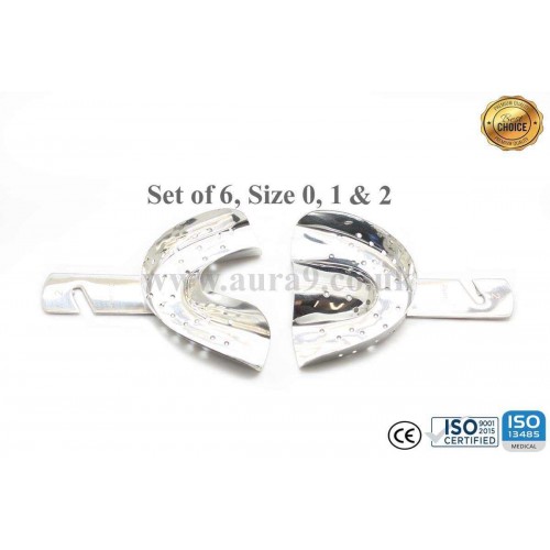 Impression Trays, P Type without Rim Lock Set of 6 - Sizes 0, 1,  & 2
